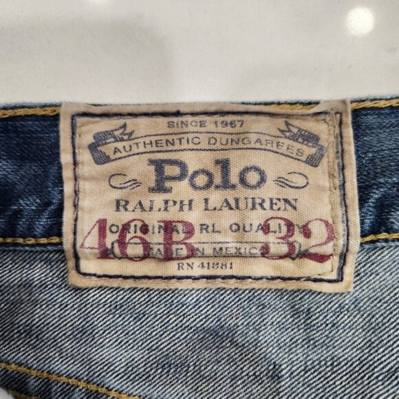 Vintage Polo Ralph Lauren Jeans Mens 46x32 Blue Big Medium Wash Straight Leg - Picture 6 of 16